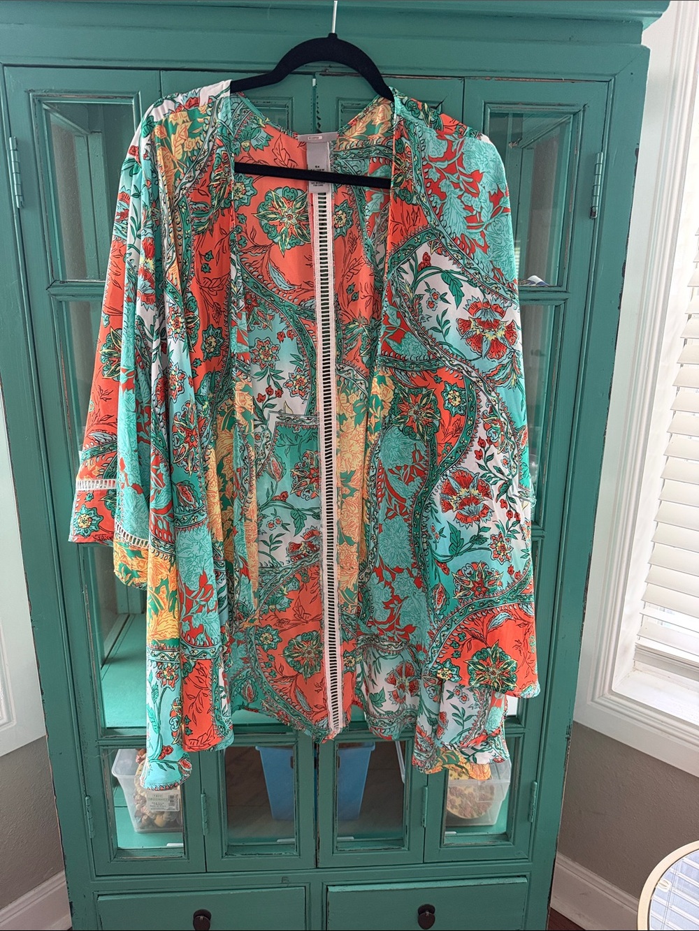 Catherines Teal & Coral Floral Swim Cover-Up / Kimono Cardigan
